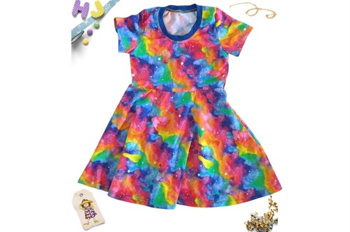 Buy Age 4 Mini Juice Skater Dress Pastel Rainbow Galaxy now using this page